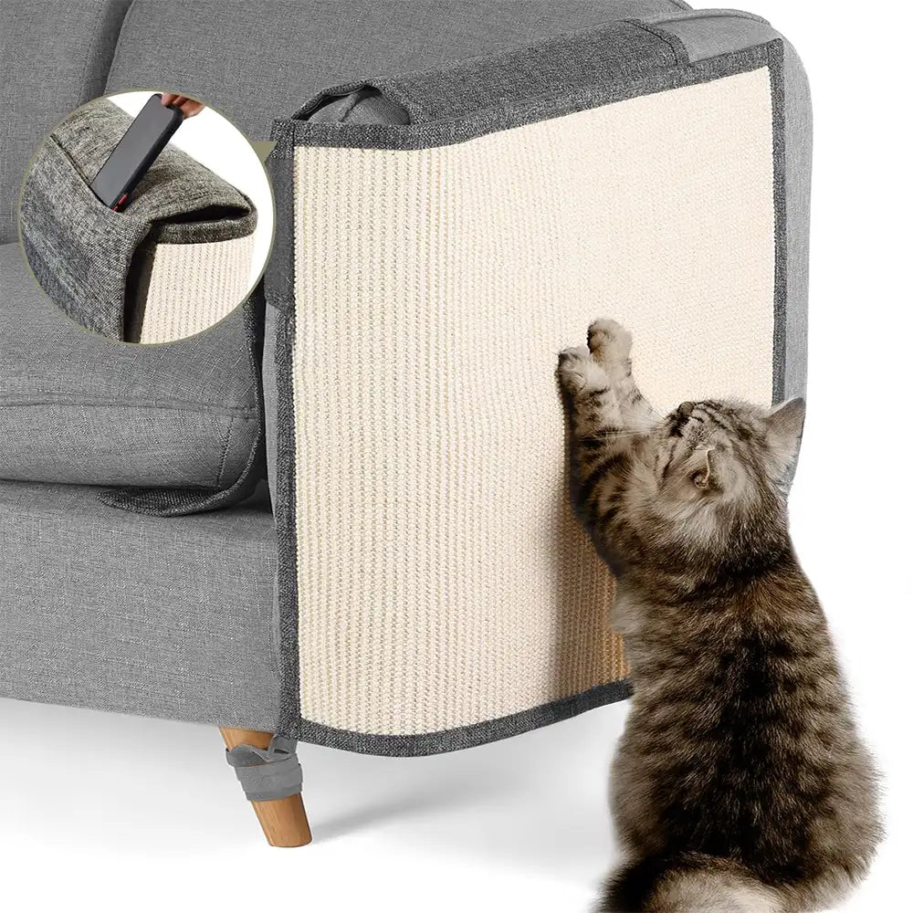 Faux Sisal Cat Scratching Post Mat with Full Armrest Coverage for Sofa Protection