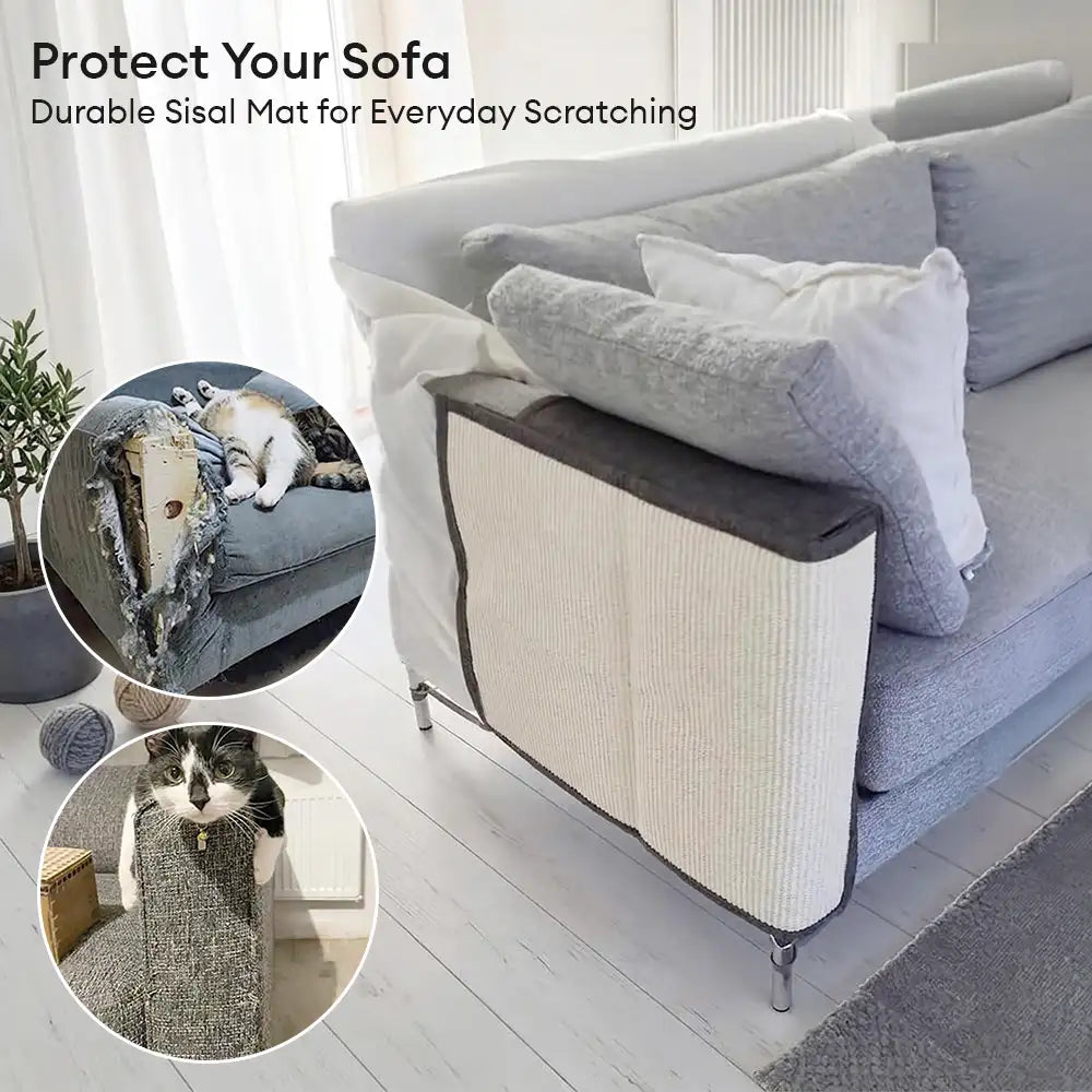 Faux Sisal Cat Scratching Post Mat with Full Armrest Coverage for Sofa Protection