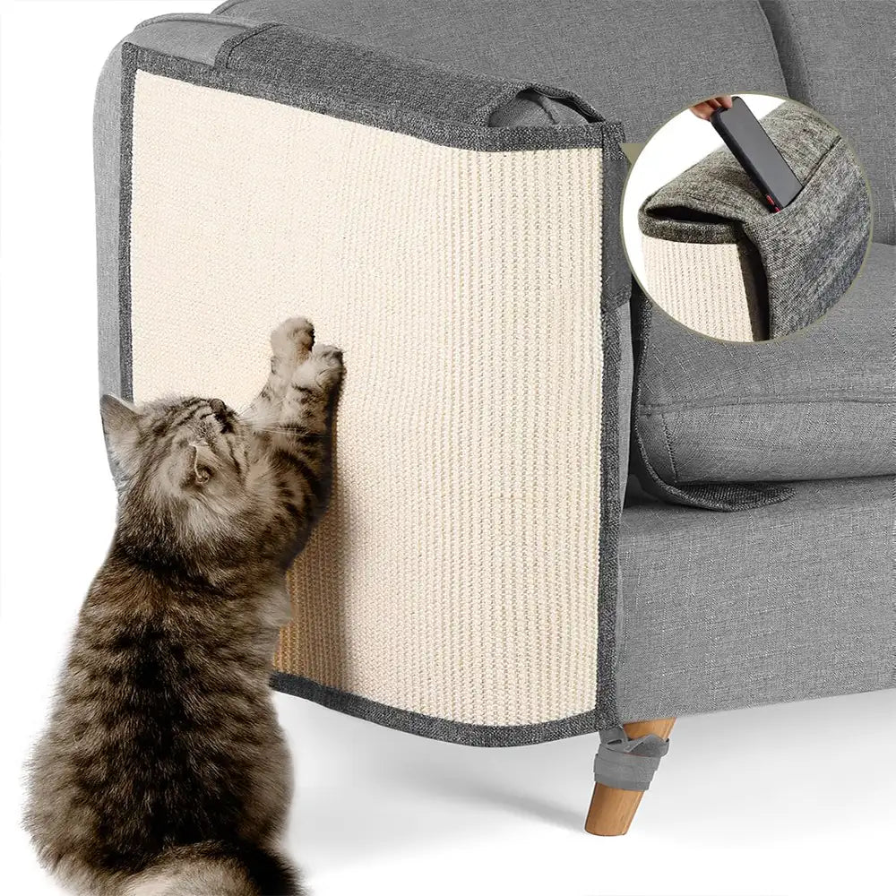 Faux Sisal Cat Scratching Post Mat with Full Armrest Coverage for Sofa Protection