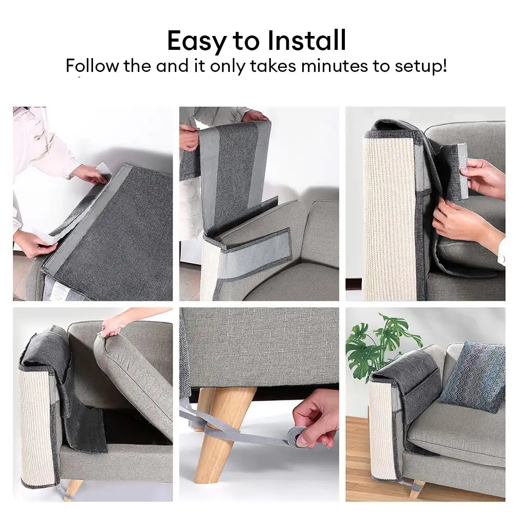 Faux Sisal Cat Scratching Post Mat with Full Armrest Coverage for Sofa Protection