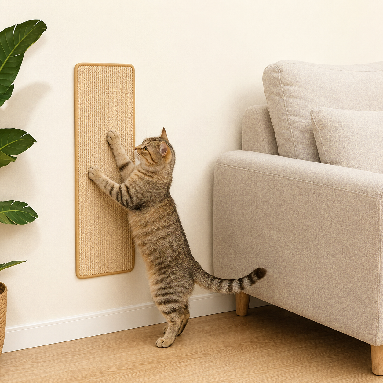 Faux Sisal Cat Scratching Post with Velcro Tape | Durable Sofa Protector for Claw Damage Prevention 0