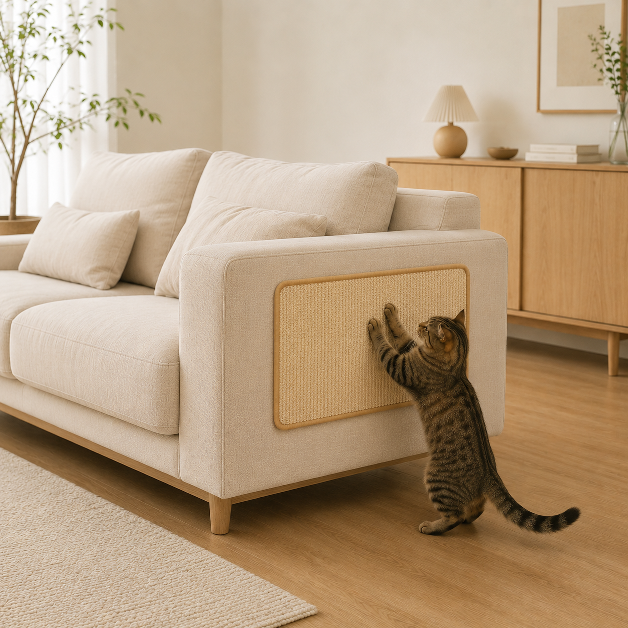 Faux Sisal Cat Scratching Post with Velcro Tape | Durable Sofa Protector for Claw Damage Prevention 11