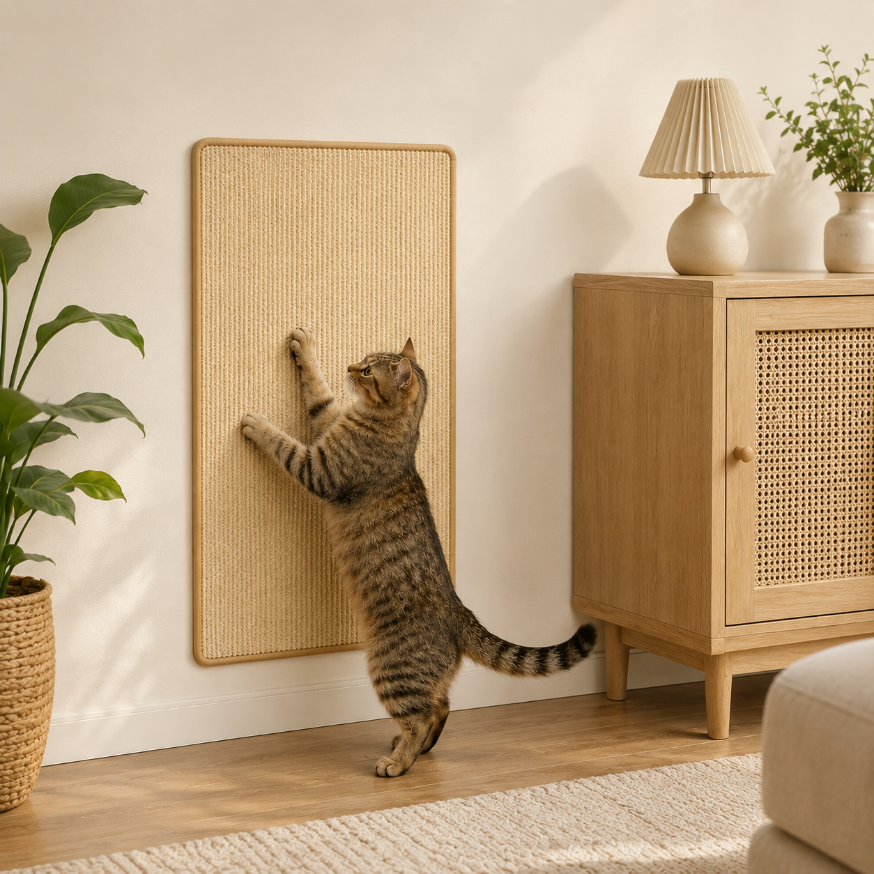 Faux Sisal Cat Scratching Post with Velcro Tape | Durable Sofa Protector for Claw Damage Prevention 3