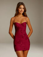 Women's Floral Mini Dress, Sweetheart Neck, Spaghetti Straps