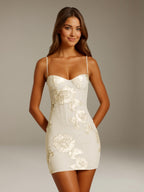 Women's Floral Mini Dress, Sweetheart Neck, Spaghetti Straps
