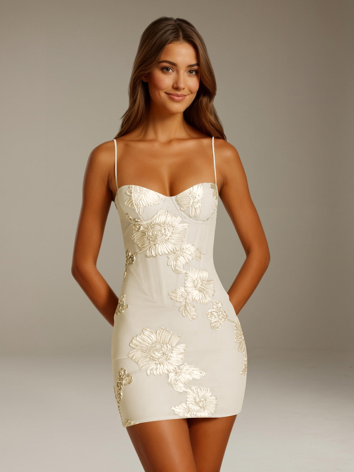 Women's Floral Mini Dress, Sweetheart Neck, Spaghetti Straps