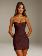 Women's Floral Mini Dress, Sweetheart Neck, Spaghetti Straps