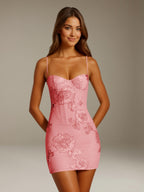 Women's Floral Mini Dress, Sweetheart Neck, Spaghetti Straps