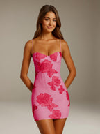 Women's Floral Mini Dress, Sweetheart Neck, Spaghetti Straps