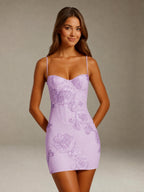 Women's Floral Mini Dress, Sweetheart Neck, Spaghetti Straps