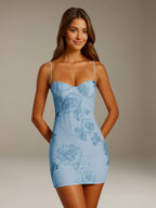 Women's Floral Mini Dress, Sweetheart Neck, Spaghetti Straps