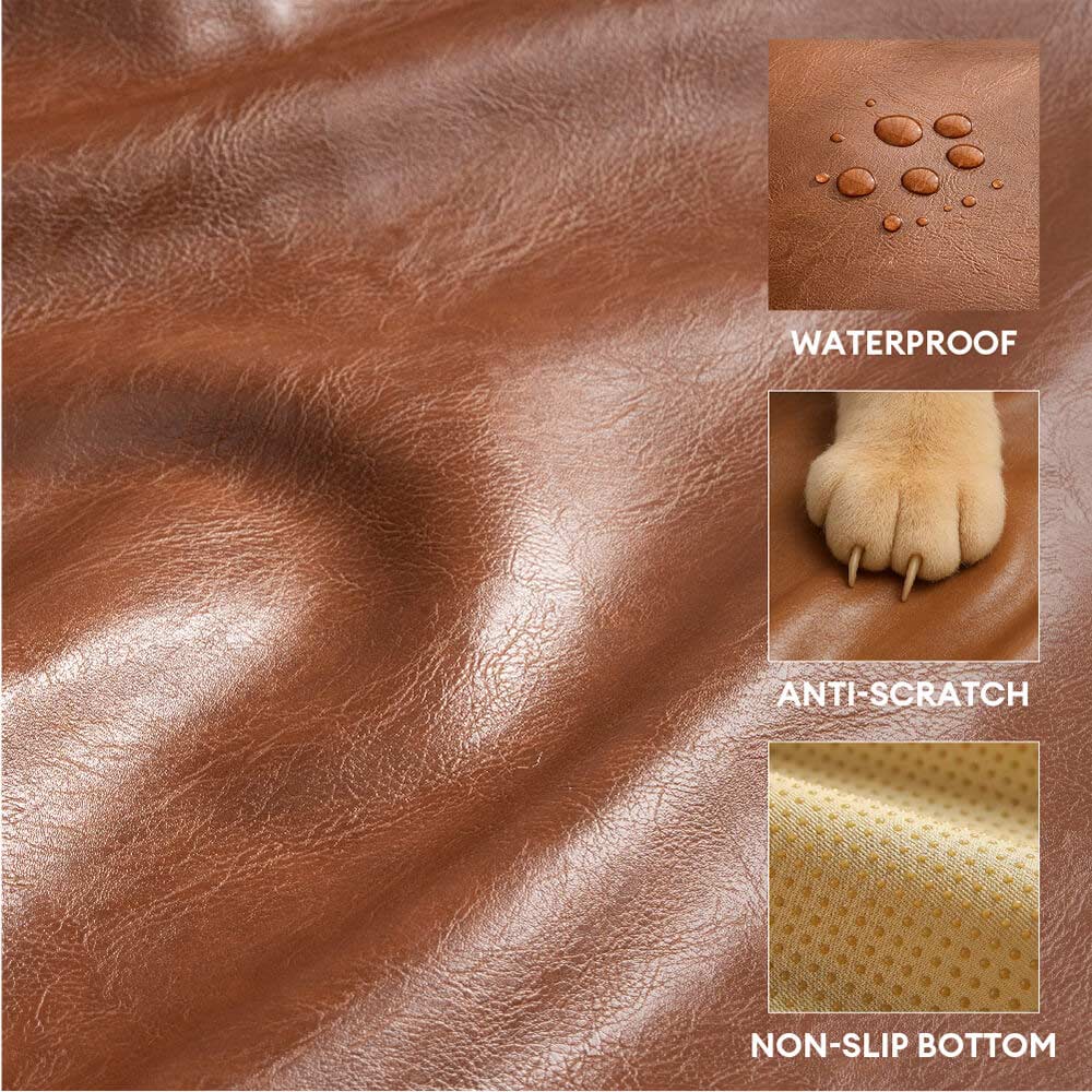 Faux Leather Dog Sofa Bed – Waterproof Wipe-Clean Bolster Bed - view 3
