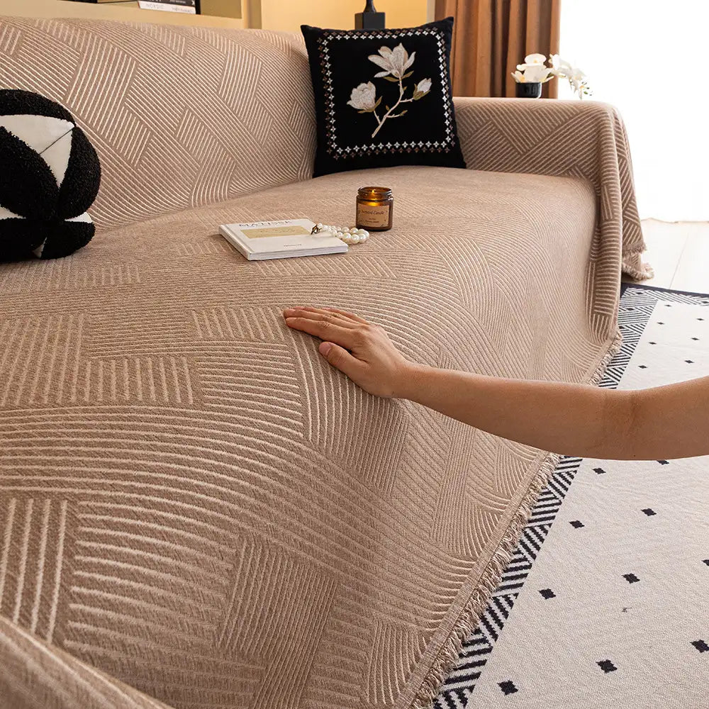 Striped Chenille Sofa Cover – Scratch-Resistant Couch Throw for Pets - view 12