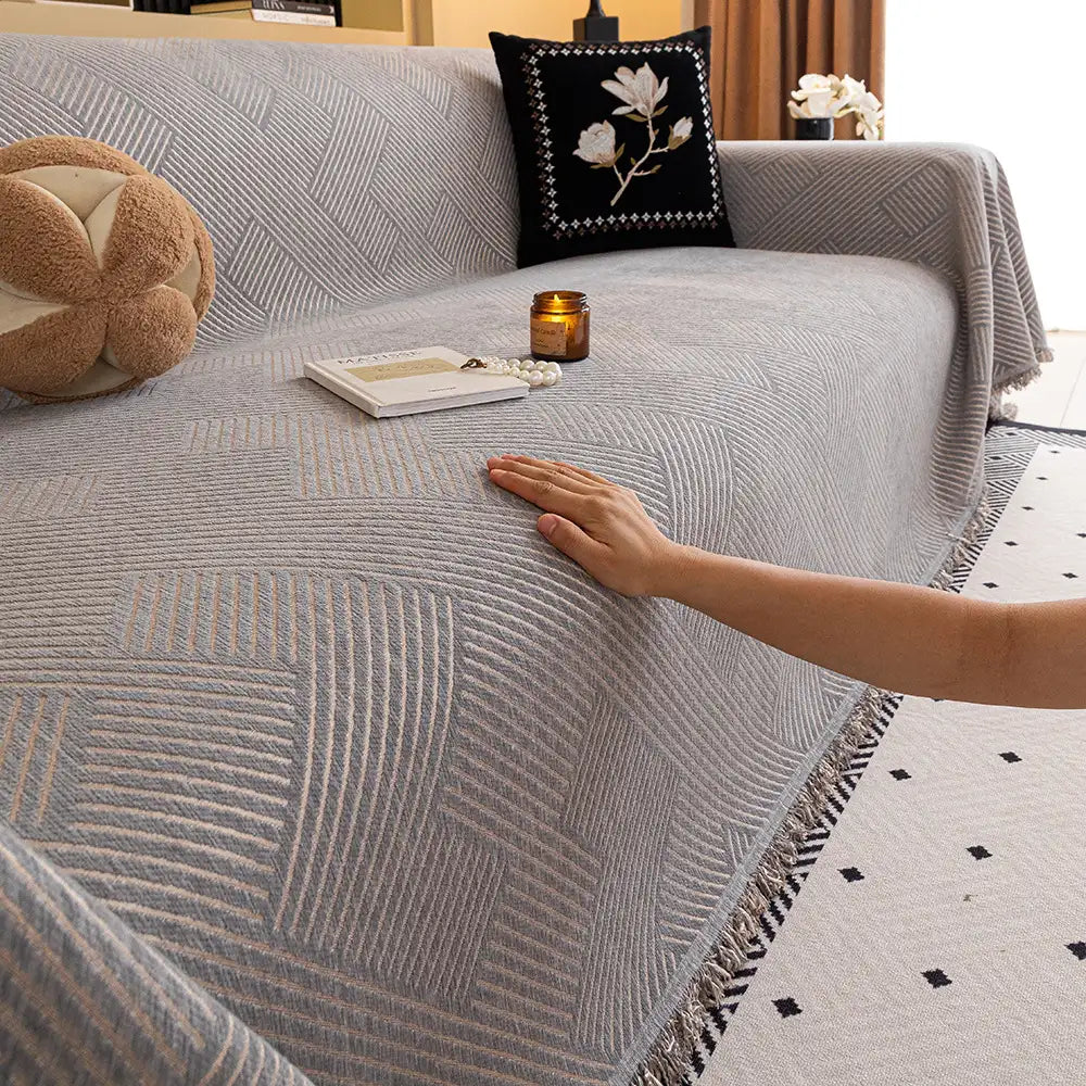 Striped Chenille Sofa Cover – Scratch-Resistant Couch Throw for Pets - view 11