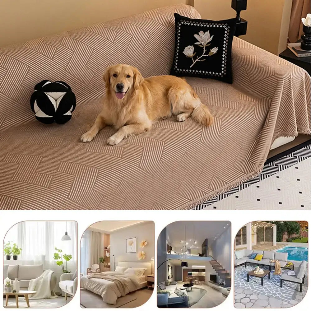 Striped Chenille Sofa Cover – Scratch-Resistant Couch Throw for Pets - view 7