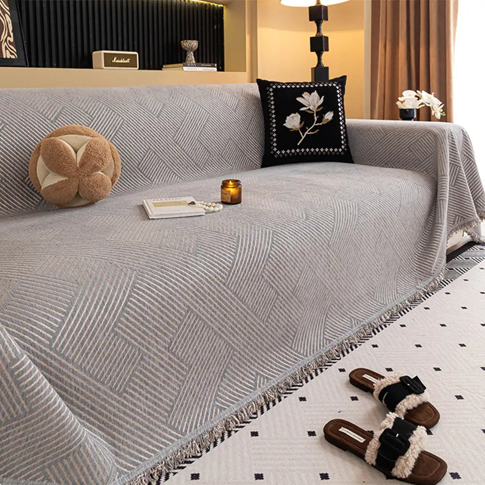 Striped Chenille Sofa Cover – Scratch-Resistant Couch Throw for Pets - view 14