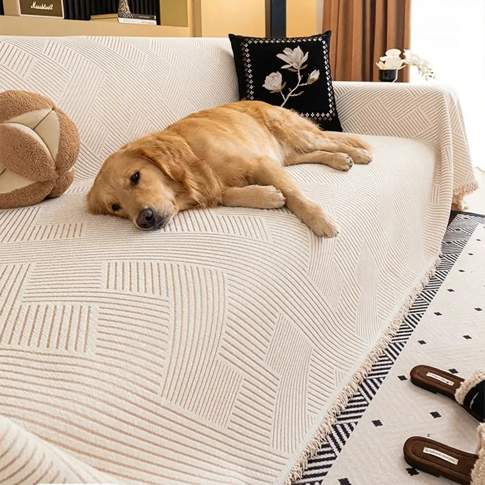 Striped Chenille Sofa Cover – Scratch-Resistant Couch Throw for Pets
