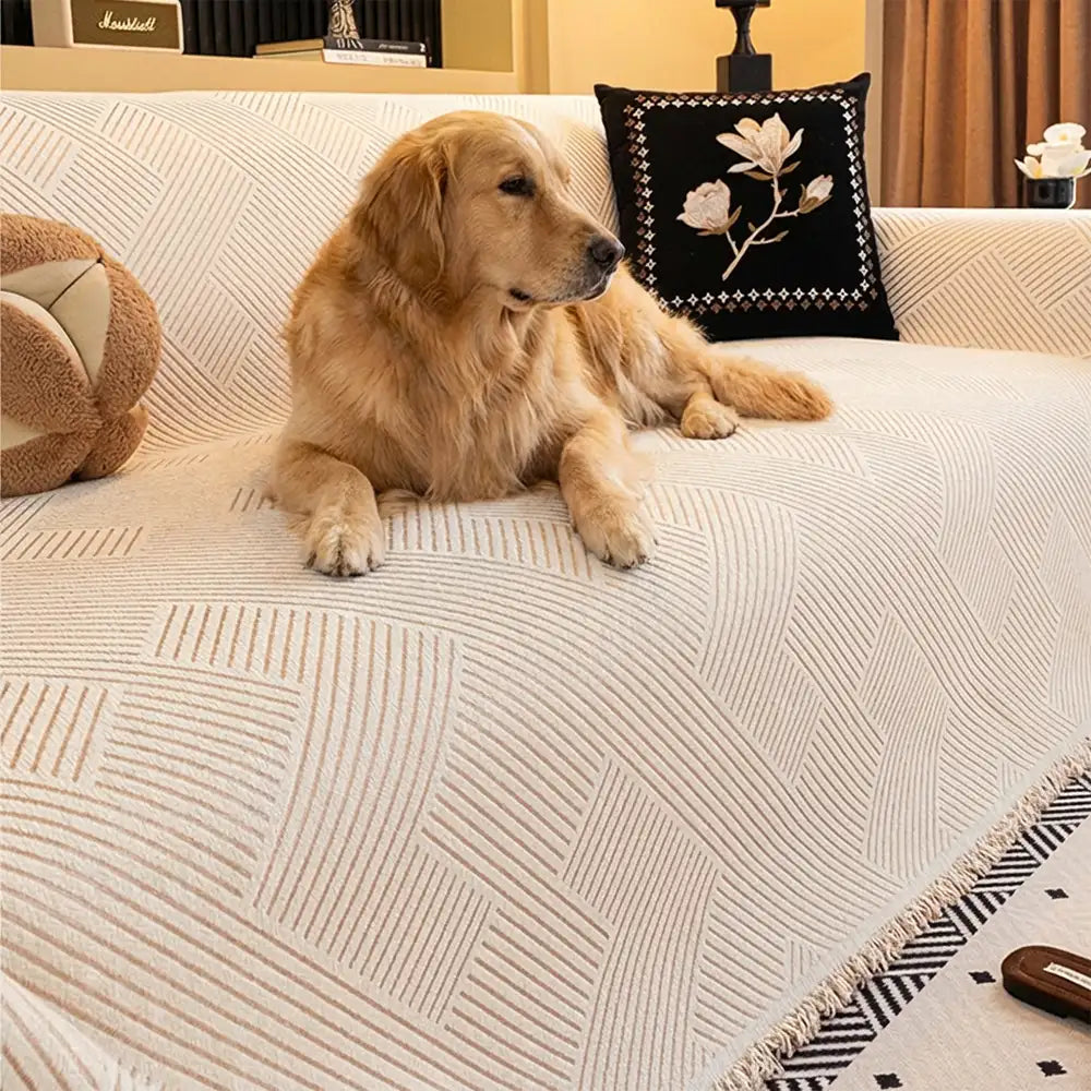 Striped Chenille Sofa Cover – Scratch-Resistant Couch Throw for Pets - view 3