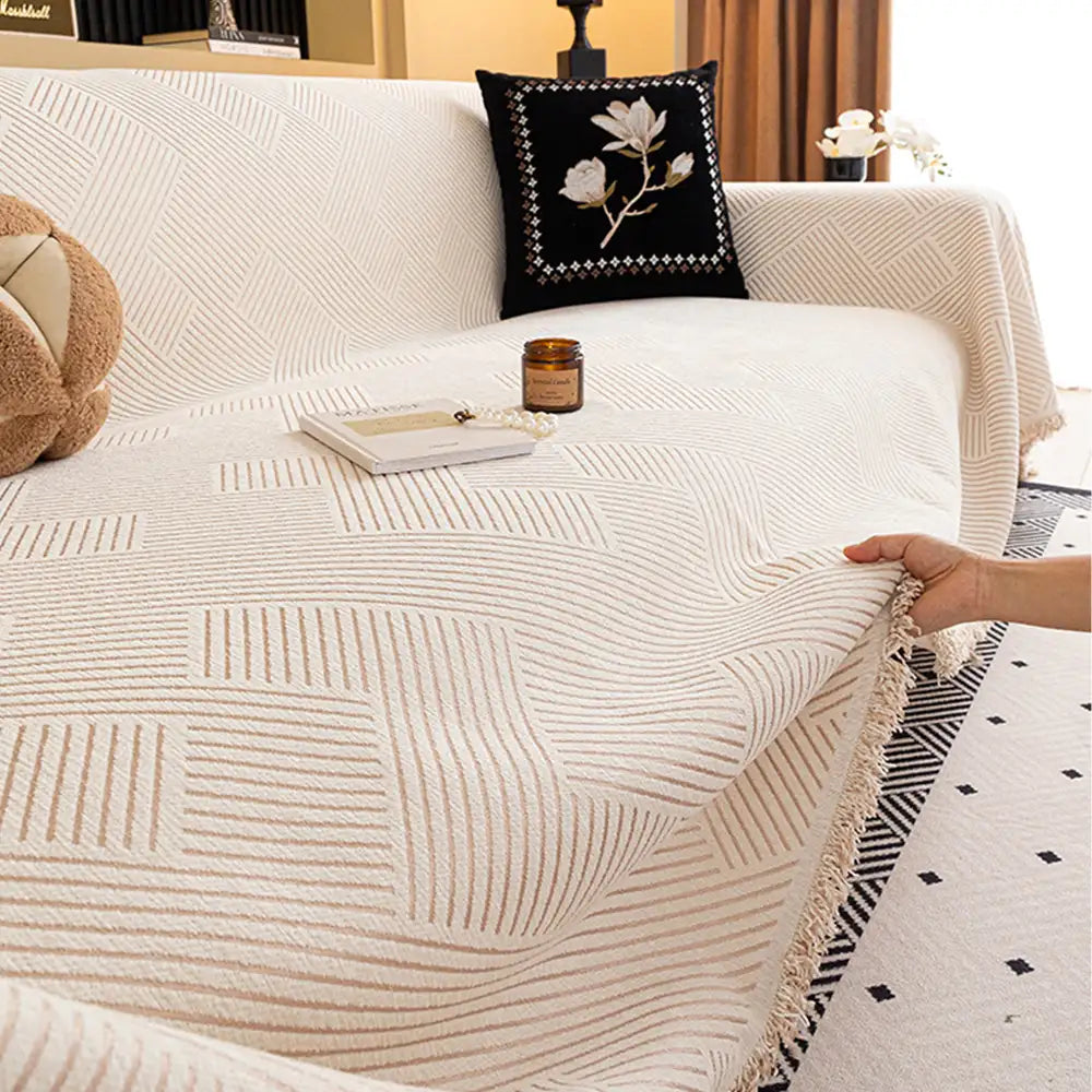 Striped Chenille Sofa Cover – Scratch-Resistant Couch Throw for Pets - view 5