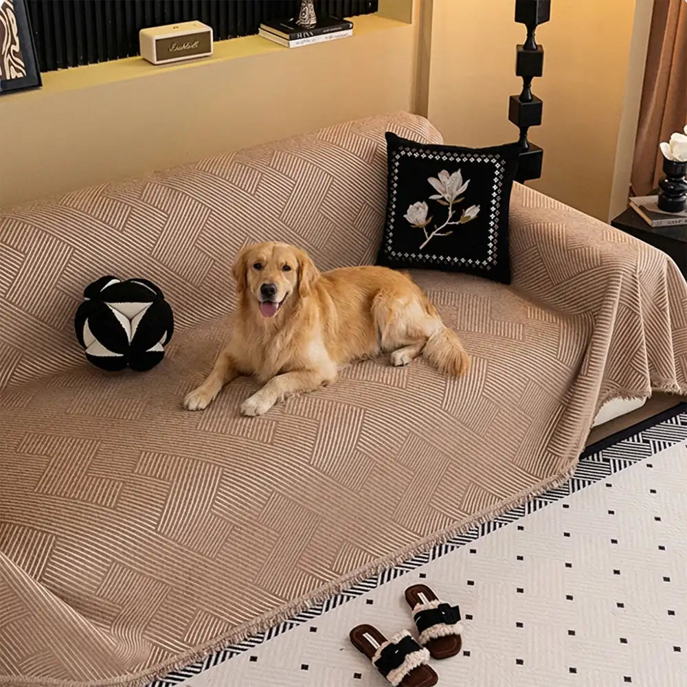 Striped Chenille Sofa Cover – Scratch-Resistant Couch Throw for Pets - view 13