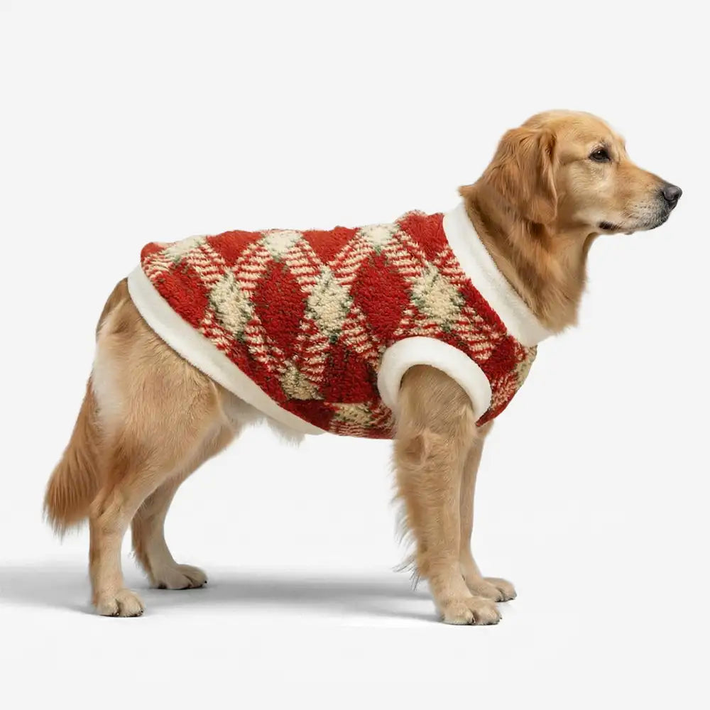 Plaid Dog Sweater – Warm Plush Winter Coat with Leash Opening, XS to 8XL - view 3