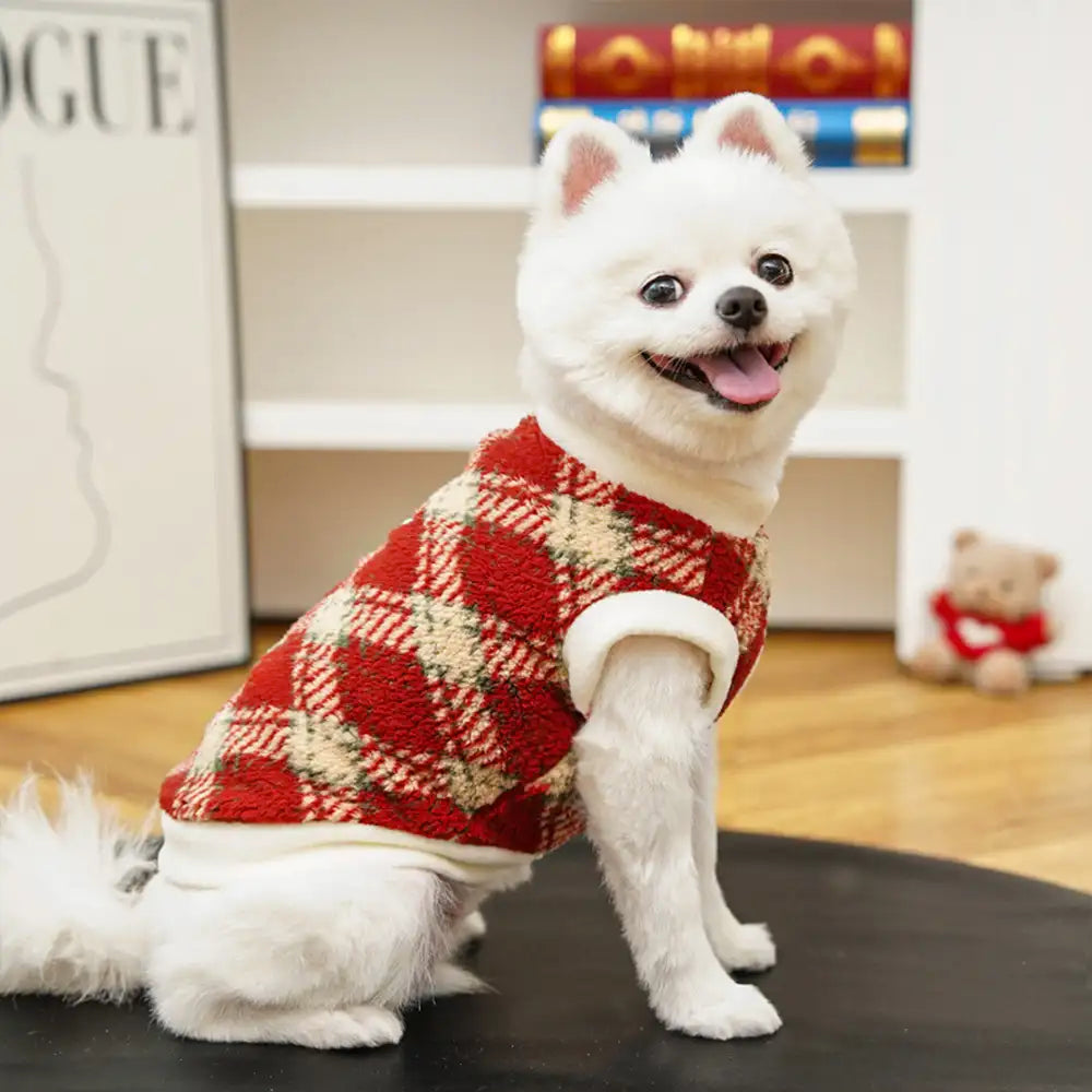 Plaid Dog Sweater – Warm Plush Winter Coat with Leash Opening, XS to 8XL - view 15