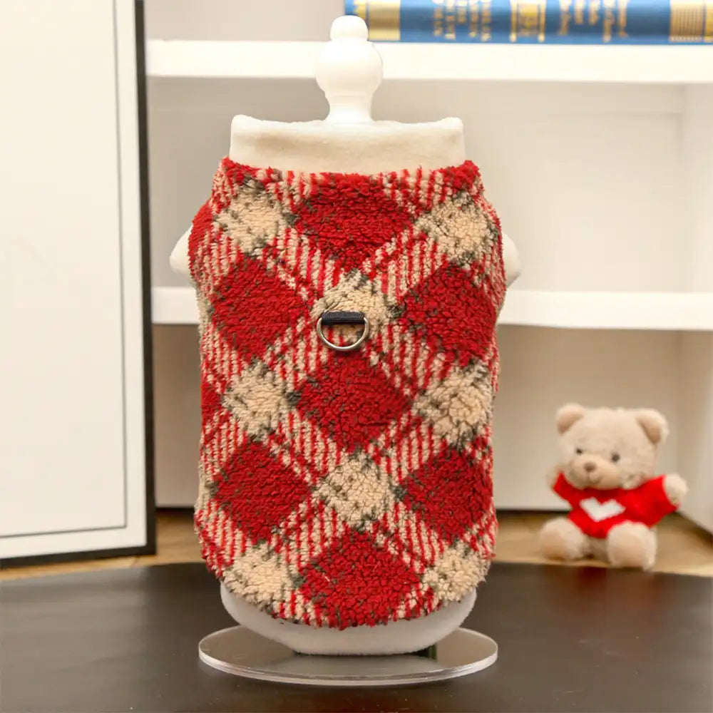 Plaid Dog Sweater – Warm Plush Winter Coat with Leash Opening, XS to 8XL - view 7