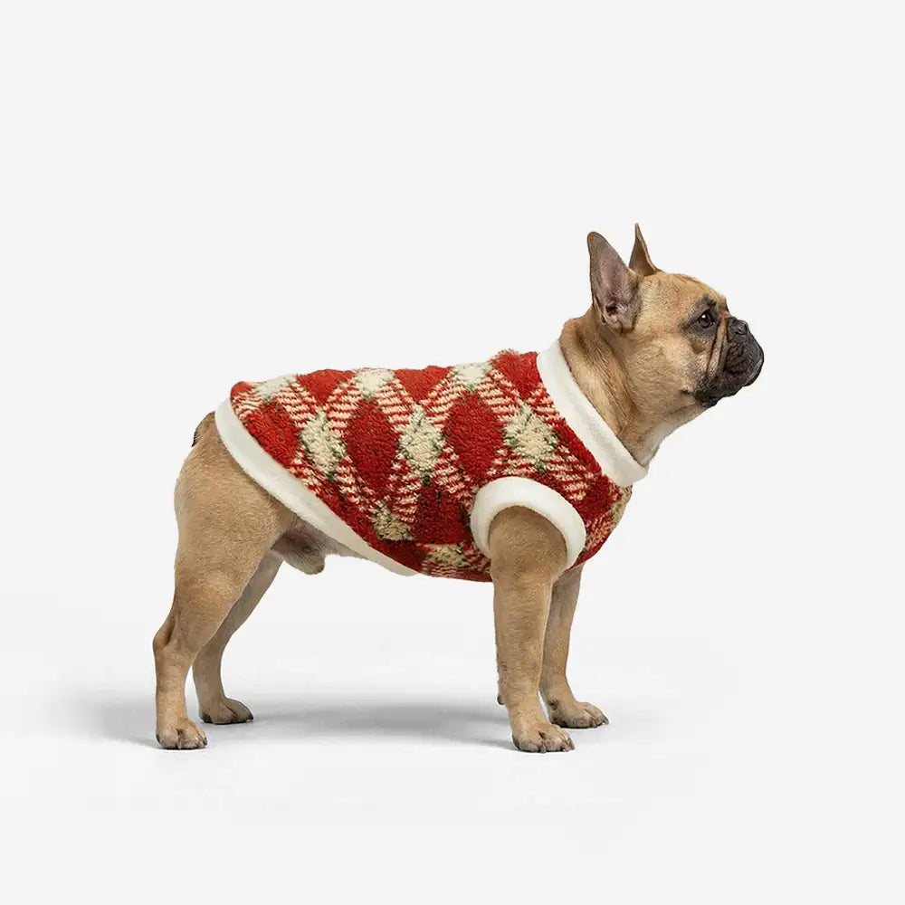 Plaid Dog Sweater – Warm Plush Winter Coat with Leash Opening, XS to 8XL
