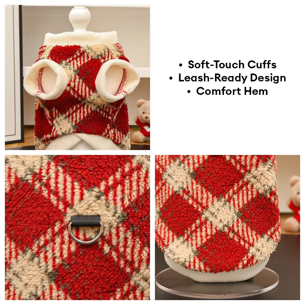Plaid Dog Sweater – Warm Plush Winter Coat with Leash Opening, XS to 8XL - view 8