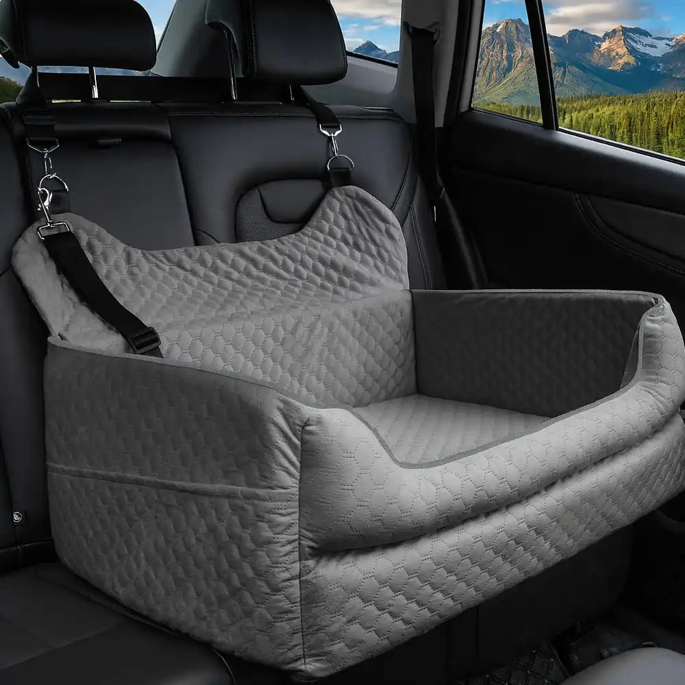 Memory Foam Dog Car Seat Bed – Large Booster with Safety Clips & Pockets - view 6