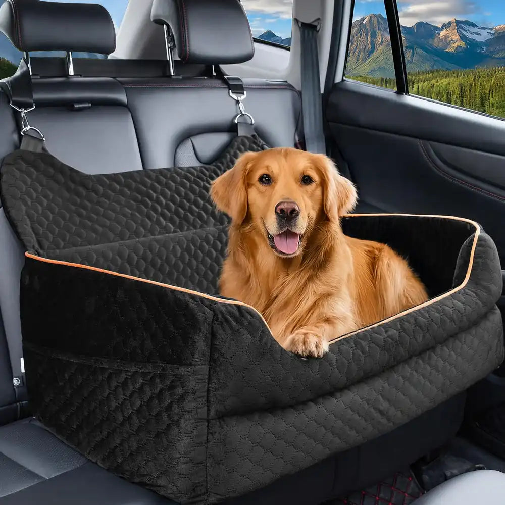 Memory Foam Dog Car Seat Bed – Large Booster with Safety Clips & Pockets - view 10