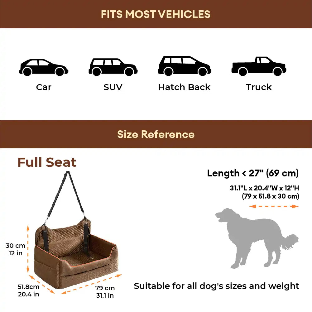 Memory Foam Dog Car Seat Bed – Large Booster with Safety Clips & Pockets - view 7