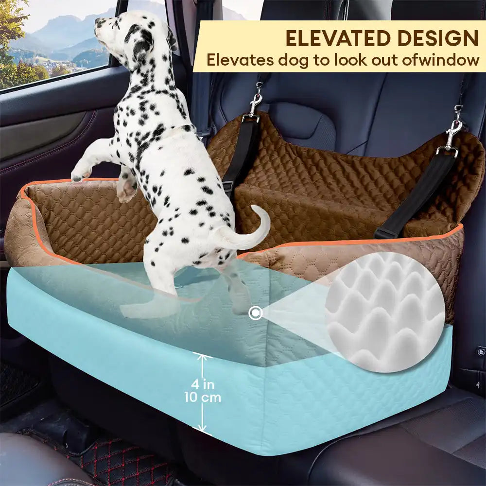 Memory Foam Dog Car Seat Bed – Large Booster with Safety Clips & Pockets - view 2