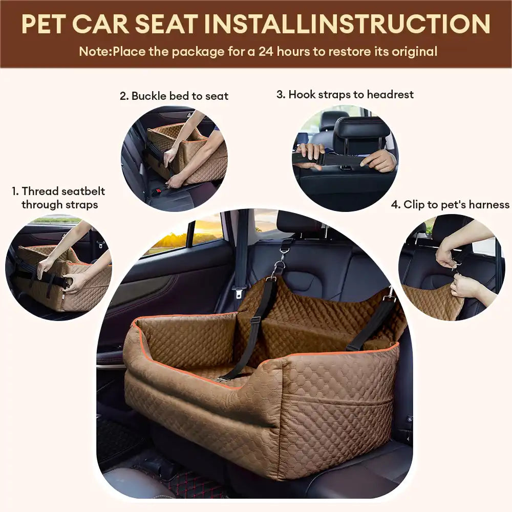 Memory Foam Dog Car Seat Bed – Large Booster with Safety Clips & Pockets - view 3