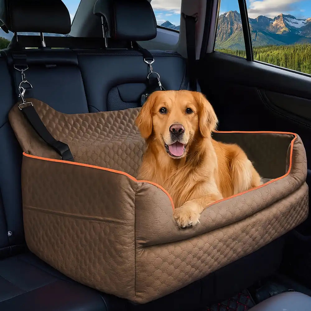 Memory Foam Dog Car Seat Bed – Large Booster with Safety Clips & Pockets - view 8