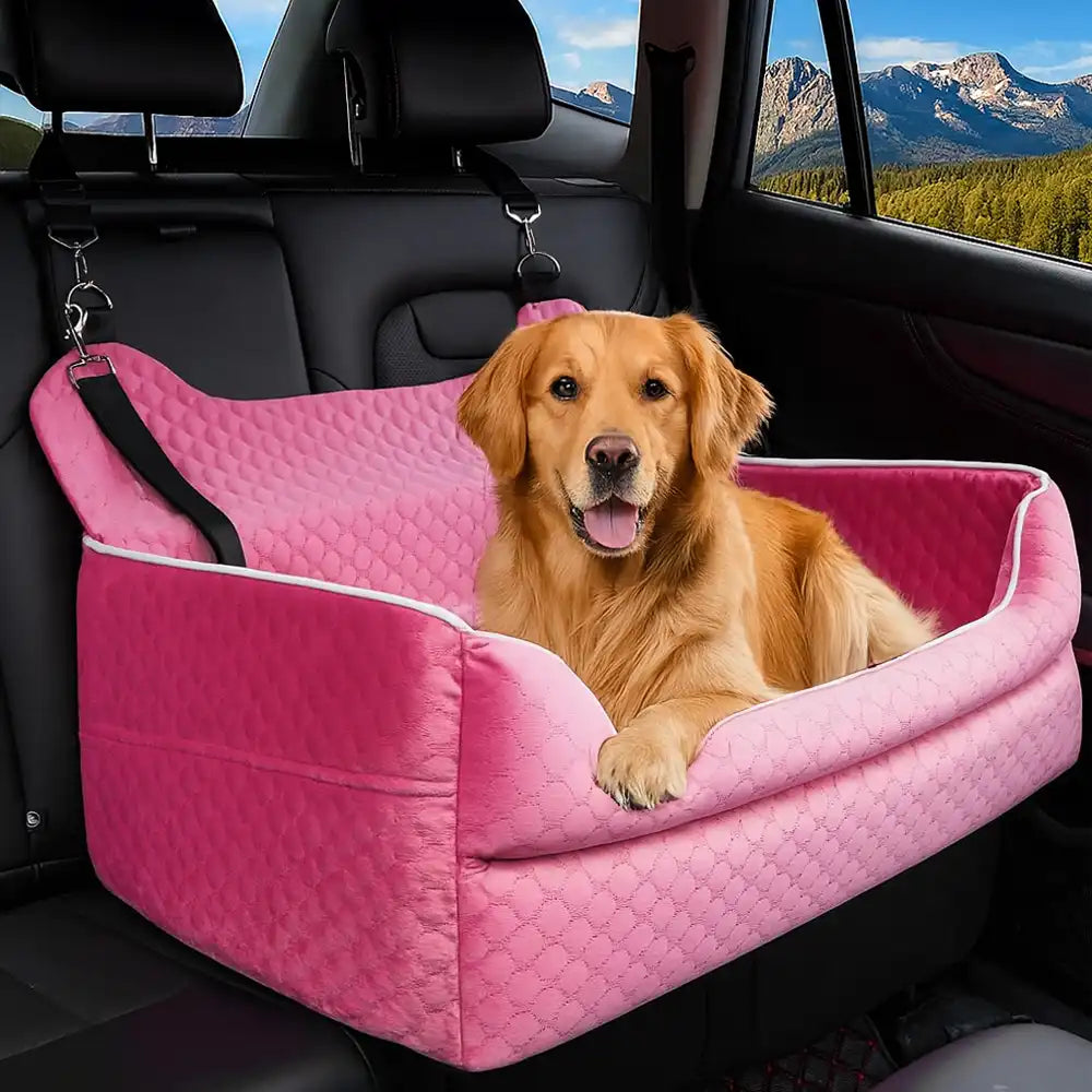 Memory Foam Dog Car Seat Bed – Large Booster with Safety Clips & Pockets - view 9