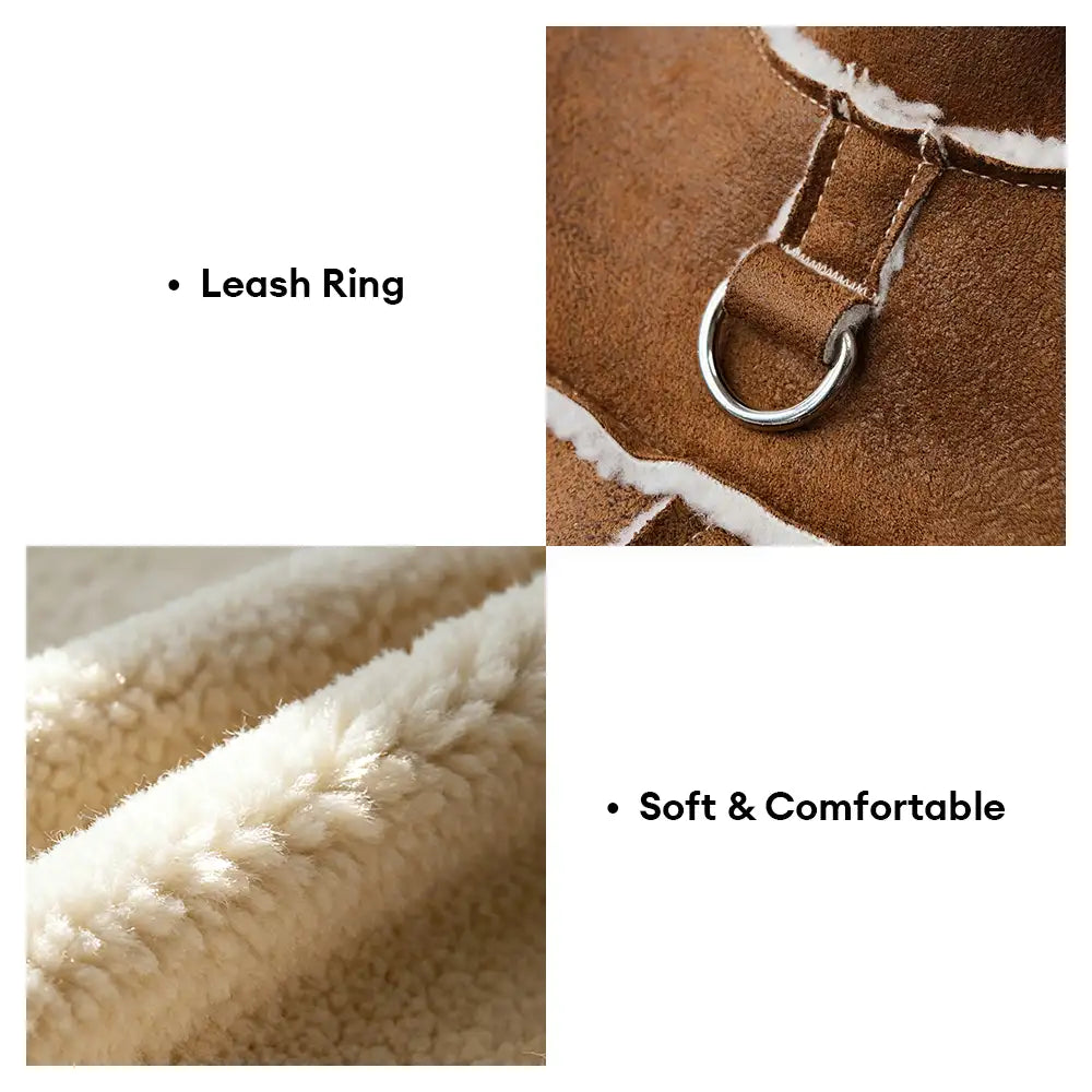 Suede Dog Vest for Long-Bodied Breeds – Fleece-Lined Coat with Leash Ring - view 4