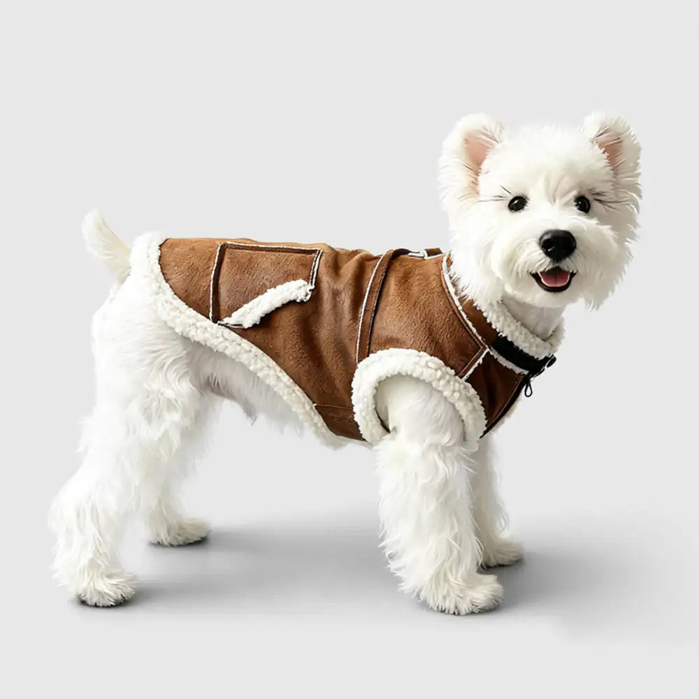 Suede Dog Vest for Long-Bodied Breeds – Fleece-Lined Coat with Leash Ring - view 9