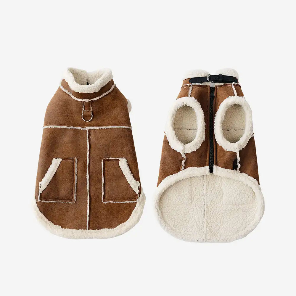 Suede Dog Vest for Long-Bodied Breeds – Fleece-Lined Coat with Leash Ring - view 12