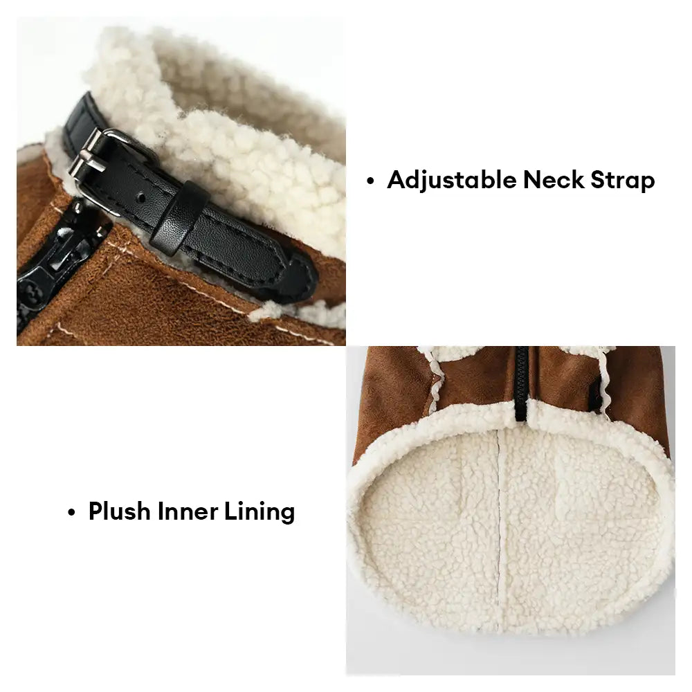 Suede Dog Vest for Long-Bodied Breeds – Fleece-Lined Coat with Leash Ring - view 5
