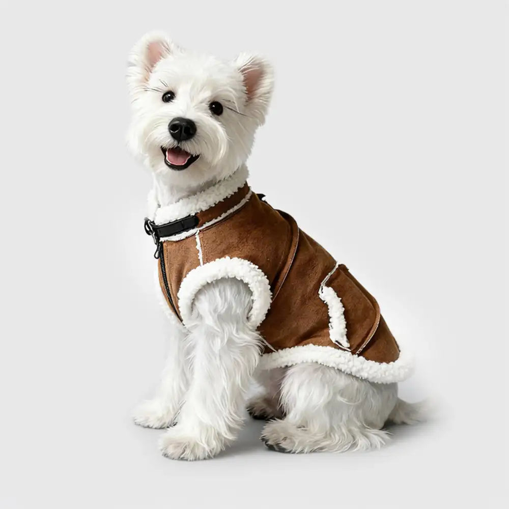 Suede Dog Vest for Long-Bodied Breeds – Fleece-Lined Coat with Leash Ring - view 7