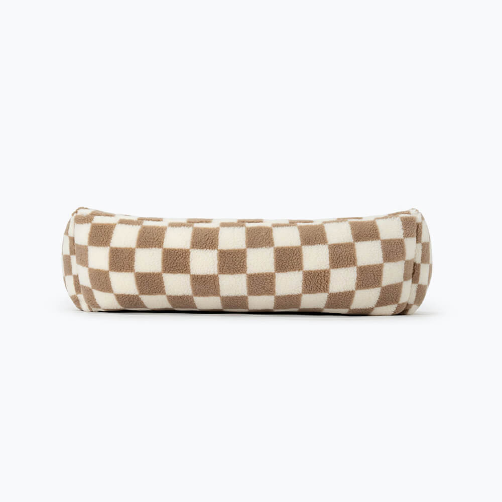 Checkerboard Dog Bed – Faux Lambswool Bolster Bed with Low Front Entry - view 9