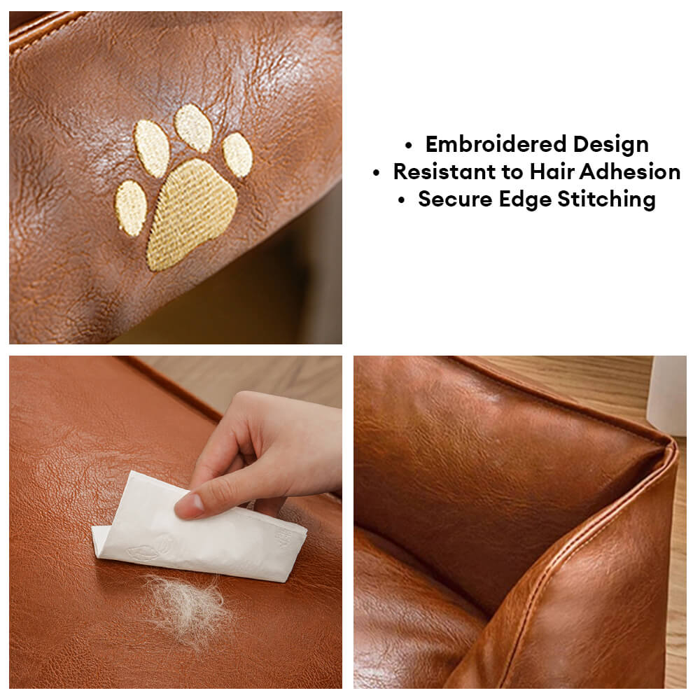Faux Leather Dog Sofa Bed – Waterproof Wipe-Clean Bolster Bed - view 6