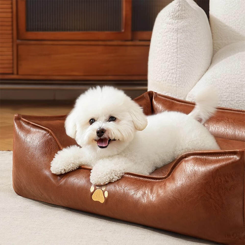 Faux Leather Dog Sofa Bed – Waterproof Wipe-Clean Bolster Bed - view 7