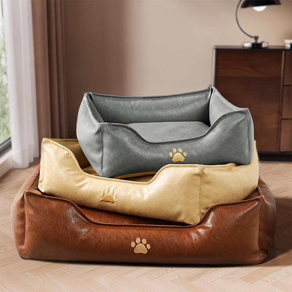 Faux Leather Dog Sofa Bed – Waterproof Wipe-Clean Bolster Bed - view 9