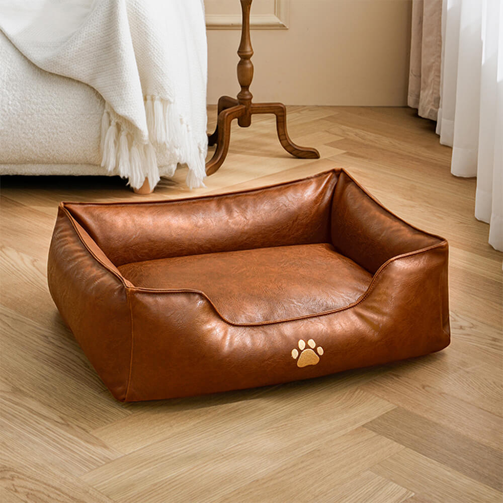Faux Leather Dog Sofa Bed – Waterproof Wipe-Clean Bolster Bed - view 10