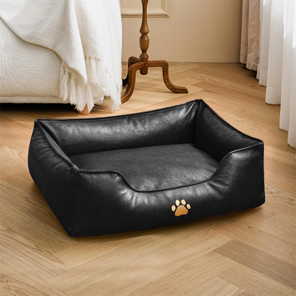 Faux Leather Dog Sofa Bed – Waterproof Wipe-Clean Bolster Bed - view 13