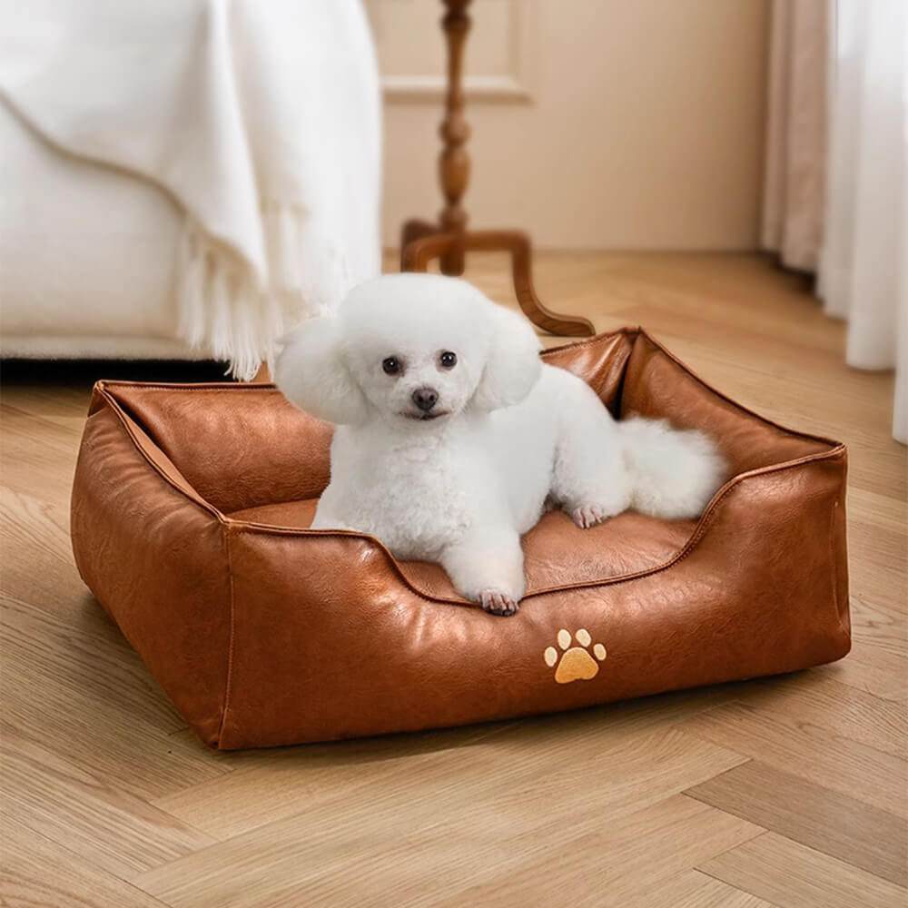 Faux Leather Dog Sofa Bed – Waterproof Wipe-Clean Bolster Bed - view 8