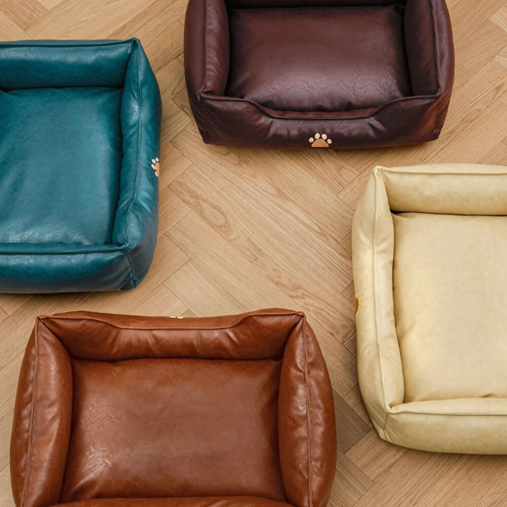 Faux Leather Dog Sofa Bed – Waterproof Wipe-Clean Bolster Bed - view 4