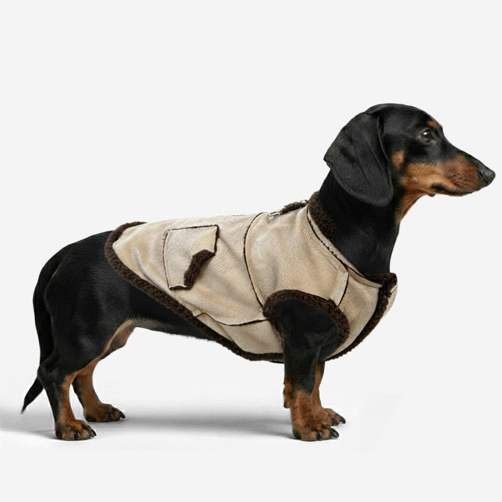 Suede Dog Vest for Long-Bodied Breeds – Fleece-Lined Coat with Leash Ring - view 14